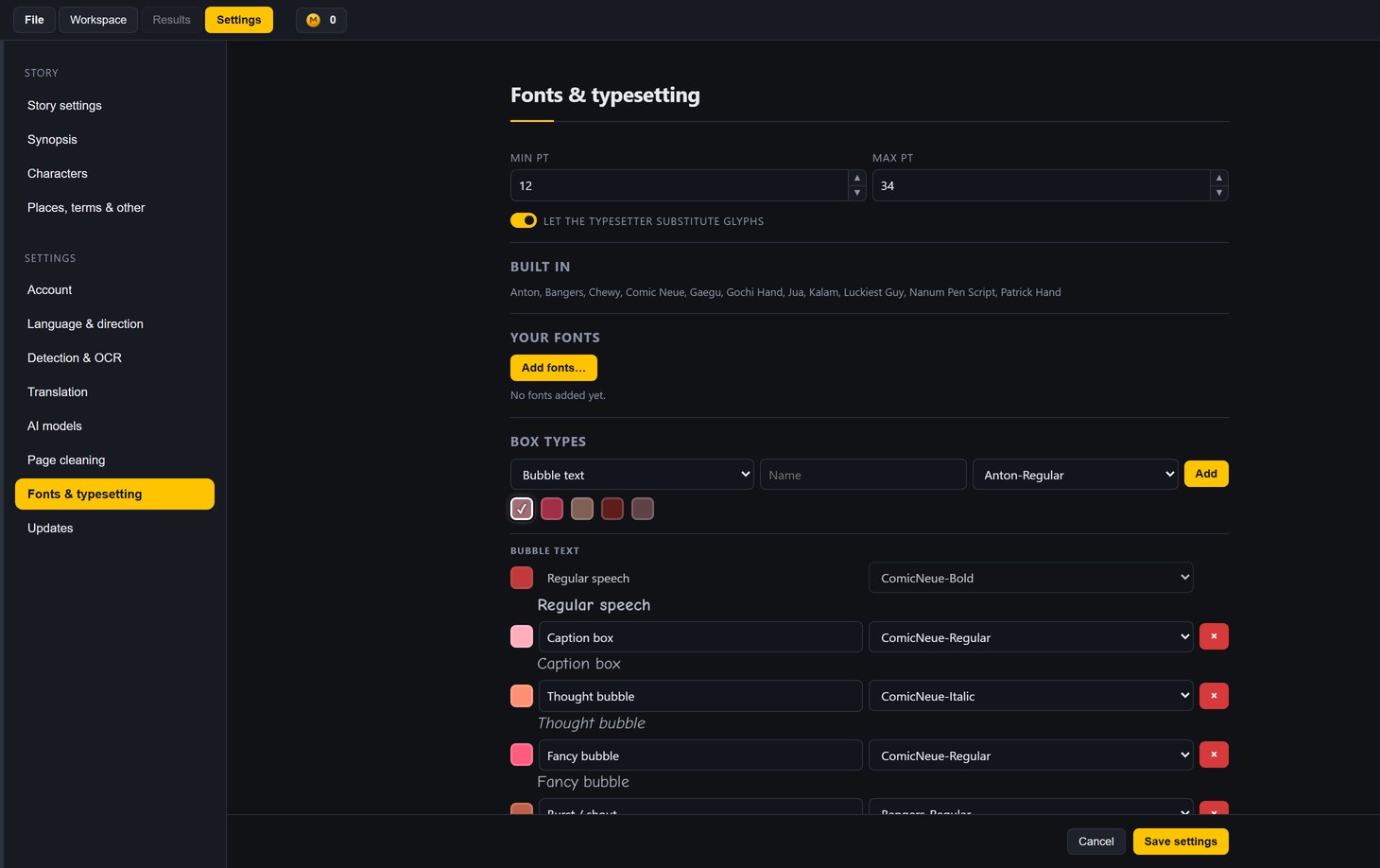 Settings tab