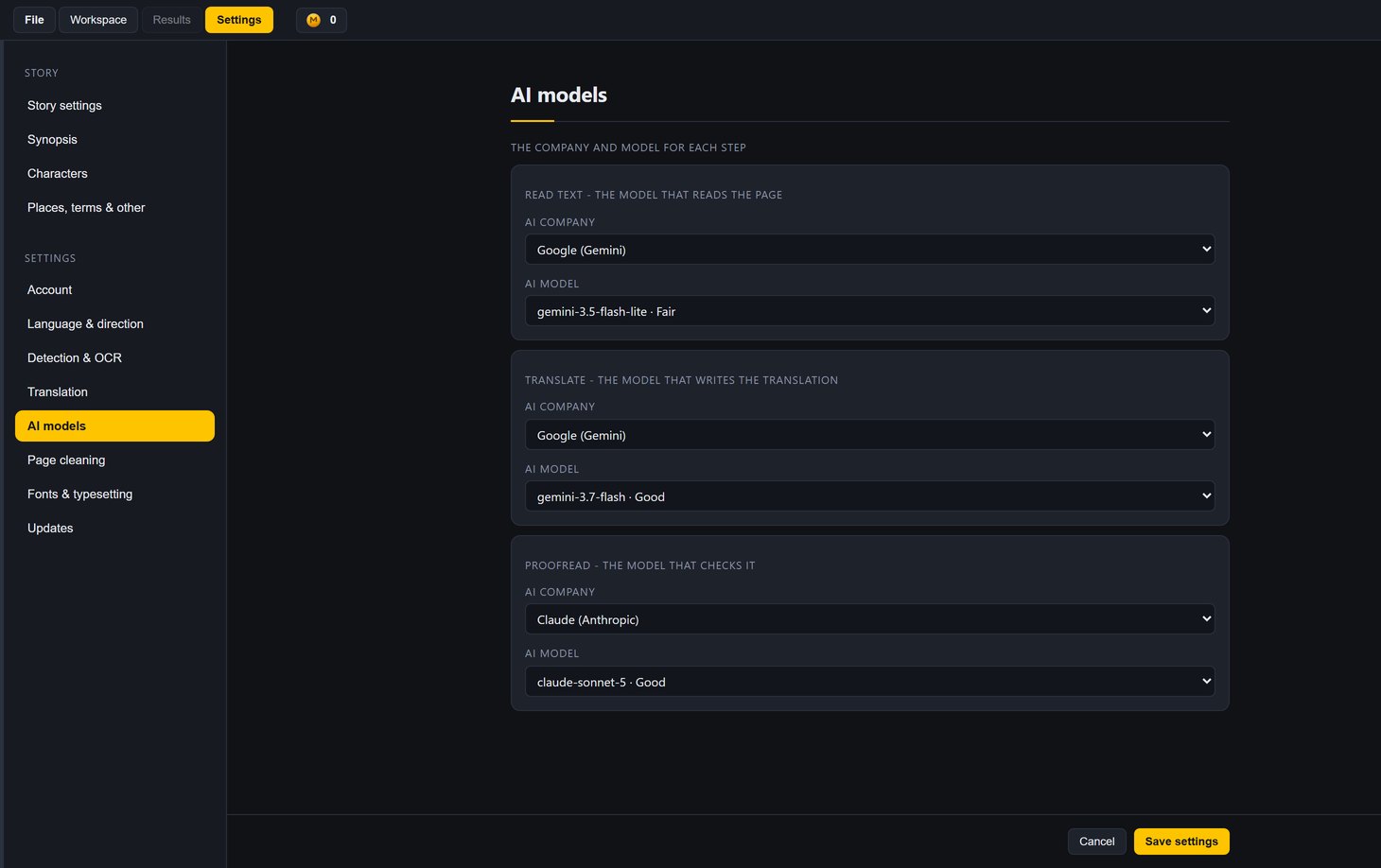 Per-step model settings